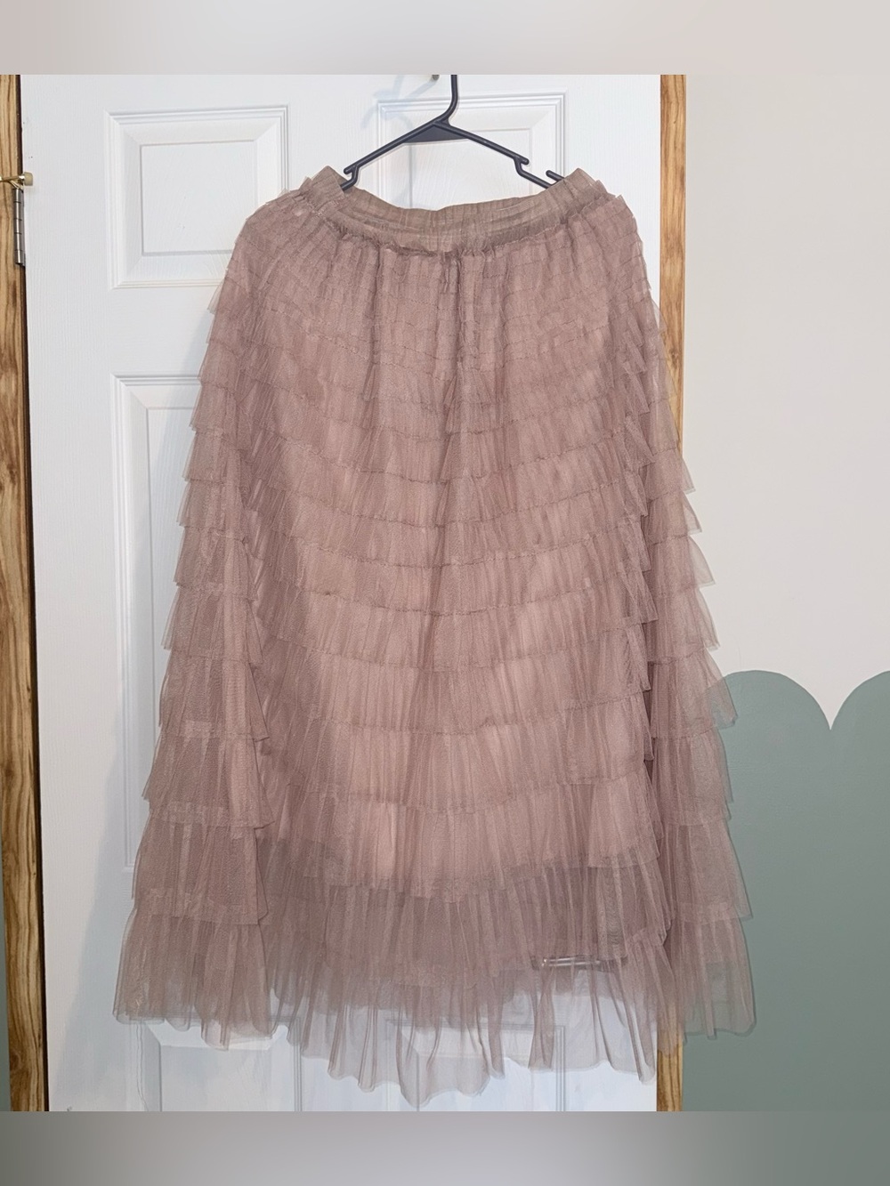 Tiered Tulle A-Line Skirt in nude tan